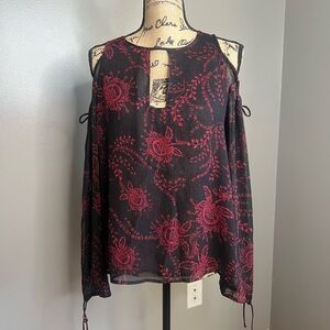 Express‎ cold shoulder paisley blouse black red medium moody gothic whimsical